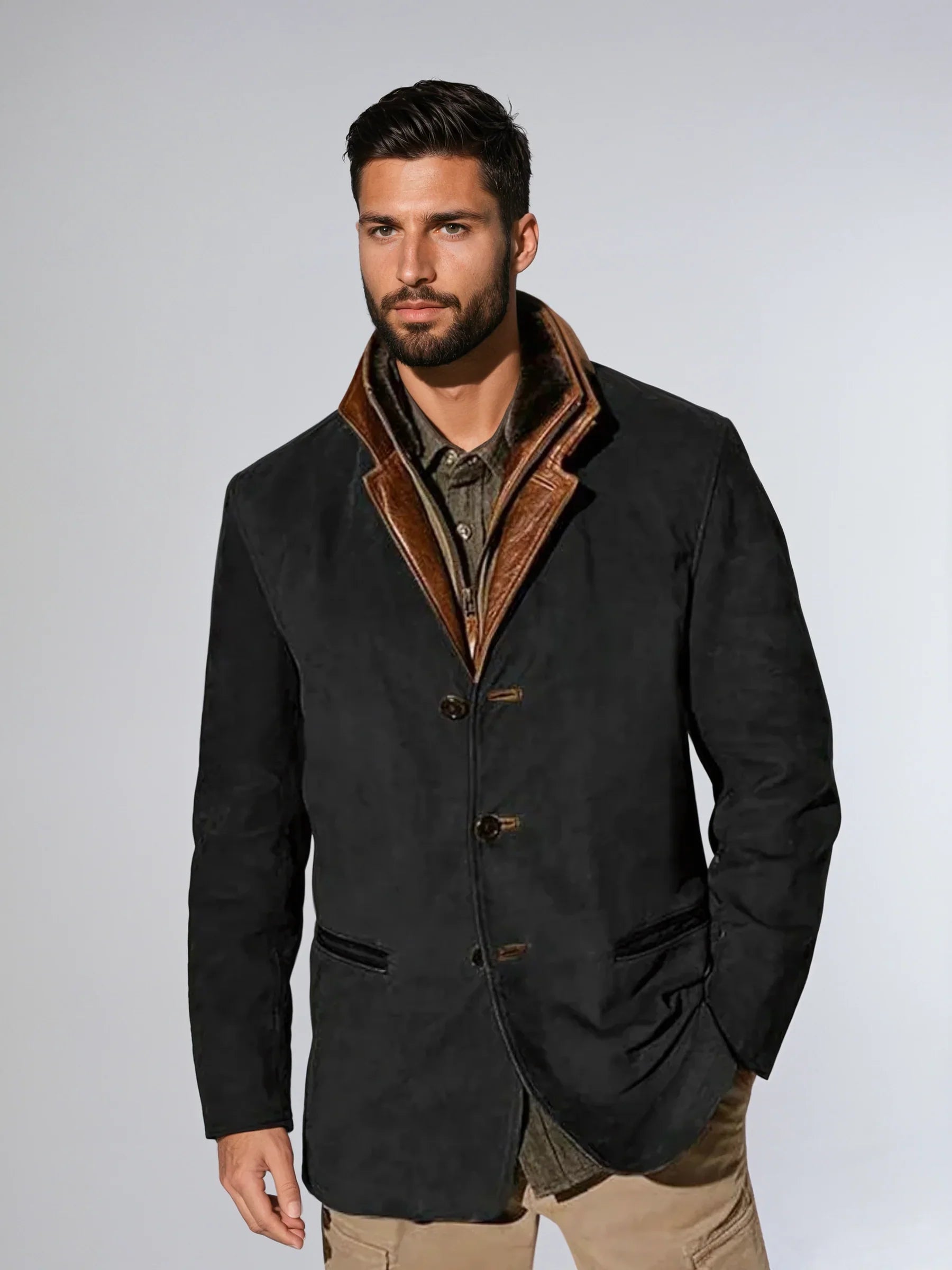Veste Vintage à Col En Cuir | MonacoElegance™